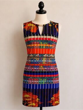Joseph Ribkoff Multicolor Geometric Floral Sheath Dress Size 6